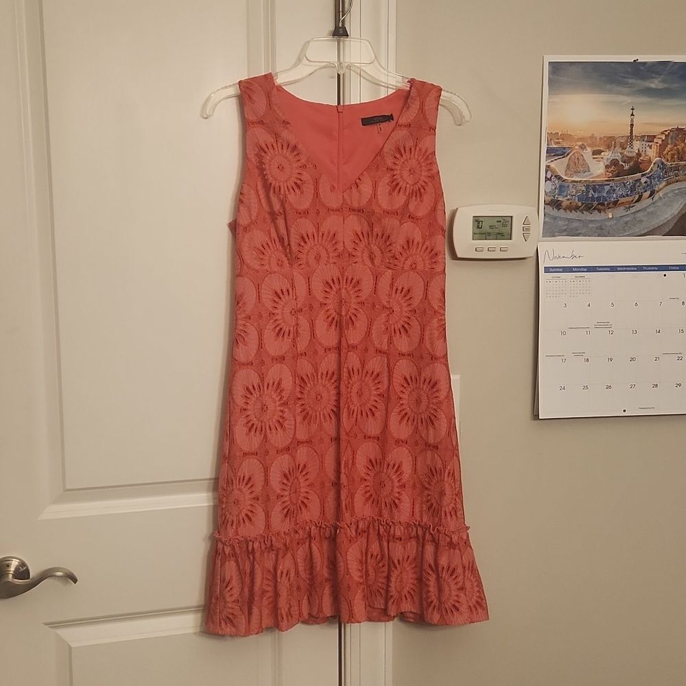 Trina Turk Bright Pink Sleeveless Lace Overlay Dress Size 4
